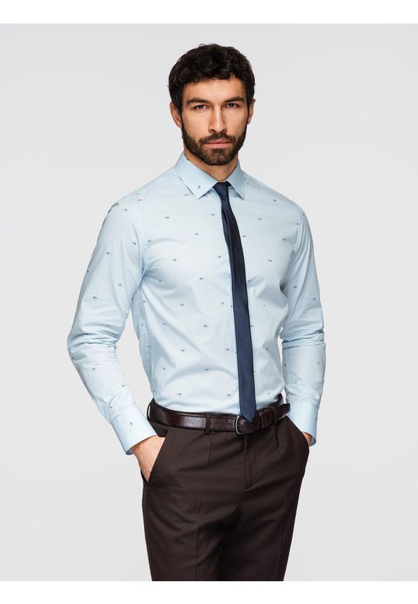 Ombre Clothing - Klasyczna męska bawełniana koszula SLIM FIT w mikro wzór - biała V1 - Rozmiar: M. Okazja: do pracy, na spotkanie biznesowe. Typ kołnierza: kołnierzyk klasyczny. Kolor: biały. Materiał: bawełna. Długość rękawa: długi rękaw. Długość: długie. Wzór: nadruk, aplikacja. Styl: klasyczny