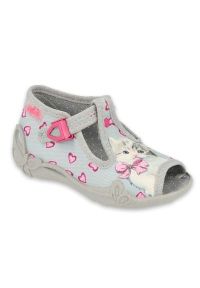 Befado obuwie dziecięce 213P131 różowe szare. Nosek buta: otwarty. Kolor: różowy, wielokolorowy, szary. Materiał: tkanina, bawełna