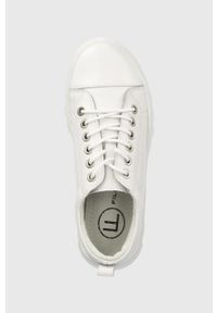 Answear Lab tenisówki skórzane damskie kolor biały. Nosek buta: okrągły. Zapięcie: sznurówki. Kolor: biały. Materiał: skóra. Styl: wakacyjny #5