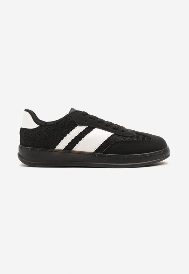 Renee - Czarne Sneakersy Tenisówki Ozdobione Paskami Amodira. Okazja: na co dzień. Zapięcie: pasek. Kolor: czarny. Materiał: jeans. Wzór: aplikacja