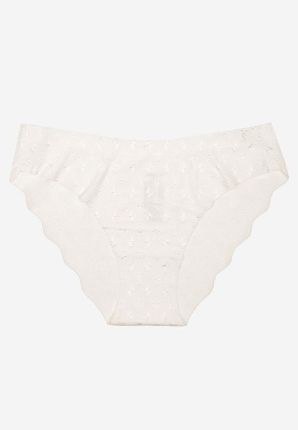 Renee - Białe Majtki Figi z Bezszwowym Wykończeniem Zdobione Geometrycznym Printem Viviore. Kolor: biały. Materiał: jeans. Wzór: geometria, aplikacja, nadruk