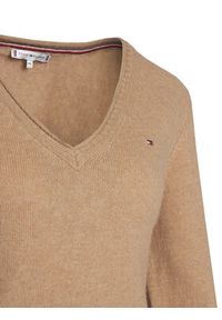 TOMMY HILFIGER - Tommy Hilfiger Sweter WW0WW43505 Beżowy Regular Fit. Kolor: beżowy. Materiał: wełna