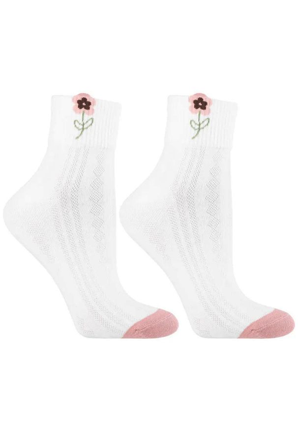 Białe Skarpety Damskie Moraj 3 Pary. Kolor: biały. Materiał: materiał. Wzór: haft, kolorowy, kwiaty