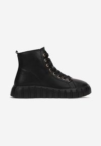 Born2be - Czarne Sneakersy ze Skóry Naturalnej na Platformie Kerima. Nosek buta: okrągły. Zapięcie: sznurówki. Kolor: czarny. Materiał: skóra. Sezon: jesień, zima. Obcas: na platformie. Wysokość obcasa: niski #2