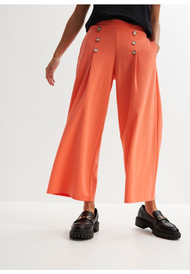 bonprix - Spodnie culotte z dżerseju, z gumką w talii. Kolor: pomarańczowy. Materiał: jersey