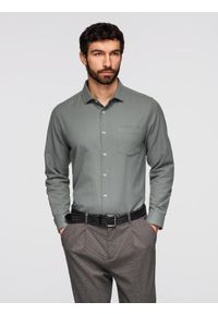 Ombre Clothing - Koszula męska klasyczna regular fit - khaki V4 - Rozmiar: S. Okazja: na spotkanie biznesowe, na co dzień. Typ kołnierza: kołnierzyk klasyczny. Kolor: brązowy. Materiał: materiał, poliester, bawełna. Długość rękawa: długi rękaw. Długość: długie. Styl: klasyczny