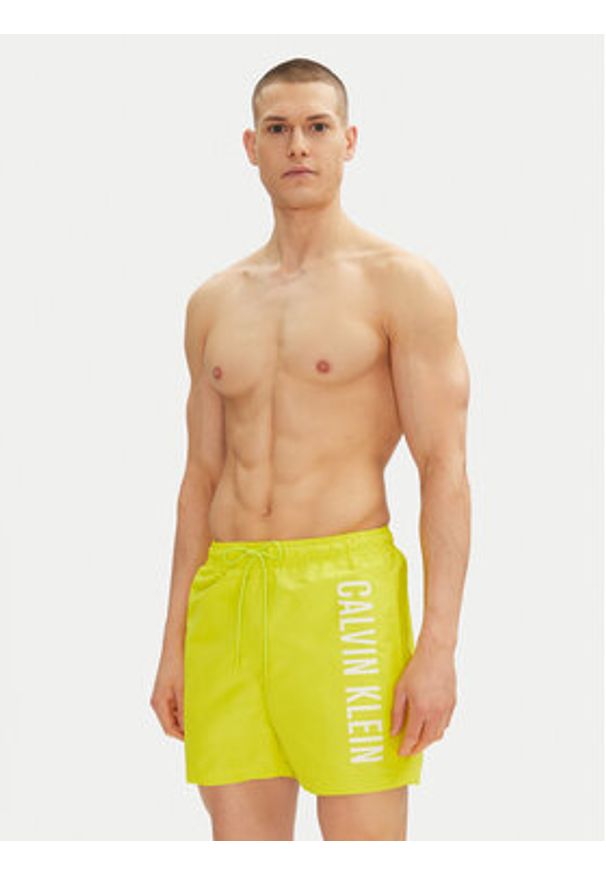 Calvin Klein Swimwear Szorty kąpielowe KM0KM01092 Żółty Regular Fit. Kolor: żółty. Materiał: syntetyk