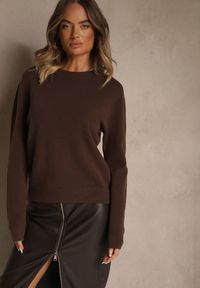Renee - Brązowy Casualowy Sweter z Wełną i Wiskozą Lussare. Okazja: na co dzień. Kolor: brązowy. Materiał: wełna, wiskoza. Styl: casual #6