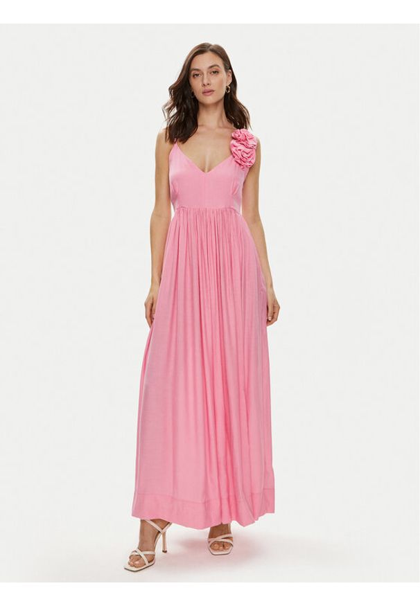 Haveone Sukienka wieczorowa AVS-L104 Różowy Regular Fit. Kolor: różowy. Materiał: wiskoza. Styl: wizytowy
