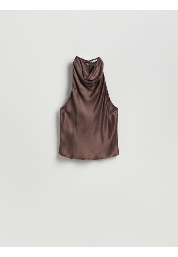 Reserved - Top halter - ciemnobrązowy. Typ kołnierza: dekolt halter. Kolor: brązowy. Materiał: tkanina, wiskoza