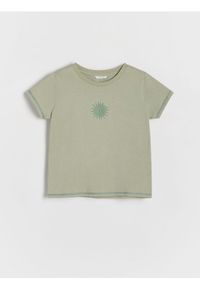 Reserved - Bawełniany t-shirt z nadrukiem - jasnozielony. Kolor: zielony. Materiał: bawełna. Wzór: nadruk