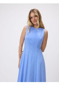Reserved - Sukienka midi z modalem - niebieski. Kolor: niebieski. Materiał: tkanina. Długość: midi