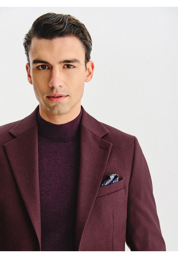 Pako Lorente - PAKO LORENTE – Bordowa marynarka z wełną i jedwabiem. Kolor: czerwony. Materiał: jedwab, wełna. Wzór: prążki