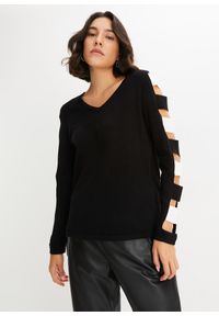 bonprix - Sweter z rękawami z wycięciami. Kolor: czarny