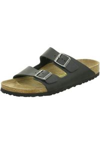 Klapki męskie Birkenstock 552113. Zapięcie: bez zapięcia. Kolor: czarny. Materiał: skóra, materiał, syntetyk. Szerokość cholewki: normalna. Sport: turystyka piesza