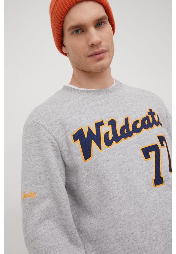 Superdry bluza męska kolor szary z aplikacją. Kolor: szary. Wzór: aplikacja