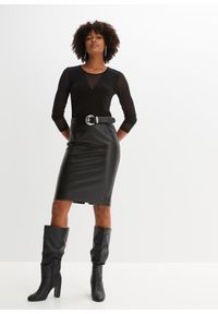 bonprix - Shirt z długim rękawem, z siatkowego materiału. Typ kołnierza: dekolt w serek. Kolor: czarny. Materiał: materiał. Długość rękawa: długi rękaw. Długość: długie. Styl: elegancki #2