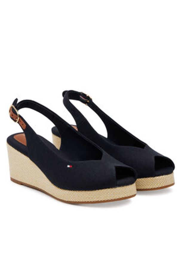 TOMMY HILFIGER - Tommy Hilfiger Sandały Flag Mid Wedge Espad Slingback FW0FW08595 Granatowy. Kolor: niebieski. Materiał: materiał