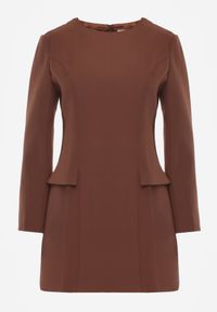 Born2be - Brązowa Elegancka Sukienka VICES o Trapezowym Kroju z Imitacją Kieszeni Amaliete. Okazja: na spotkanie biznesowe. Kolor: brązowy. Typ sukienki: trapezowe. Styl: elegancki #5