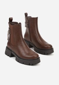 Born2be - Brązowe Botki Sztyblety na Grubej Podeszwie z Ozdobą Refana. Okazja: na co dzień. Kolor: brązowy. Materiał: jeans. Wzór: aplikacja. Styl: casual, klasyczny, elegancki #4