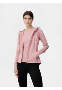 4f - Bluza treningowa rozpinana z kapturem damska. Typ kołnierza: kaptur. Kolor: różowy. Materiał: dzianina, materiał #1