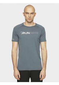 4f - Koszulka do biegania męska. Kolor: szary. Materiał: dzianina, włókno, materiał, skóra. Długość rękawa: raglanowy rękaw. Sport: bieganie #1