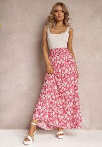 Renee - Czerwona Bawełniana Spódnica Maxi w Kwiaty Eile. Kolor: czerwony. Materiał: bawełna. Wzór: kwiaty
