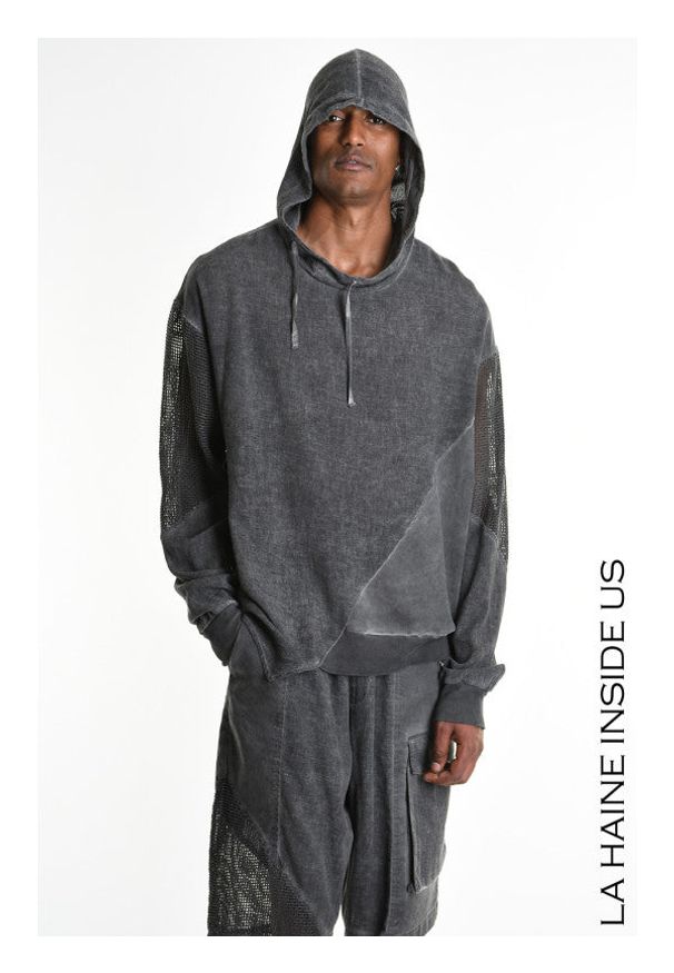 La Haine Inside Us Bluza | 3B M1271 | Mężczyzna | Szary. Typ kołnierza: kaptur. Kolor: szary. Materiał: wiskoza, len. Styl: elegancki
