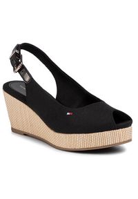 TOMMY HILFIGER - Tommy Hilfiger Espadryle Iconic Elba Sling Back Wedge FW0FW04788 Czarny. Kolor: czarny. Materiał: materiał