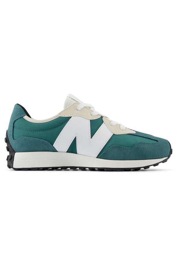 Buty dziecięce New Balance GS327BD – zielone. Okazja: na co dzień. Kolor: zielony. Materiał: materiał, syntetyk, guma. Szerokość cholewki: normalna