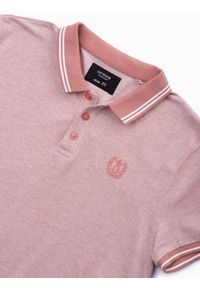 Ombre Clothing - Melanżowa koszulka męska polo z kontrastowym kołnierzykiem - różowa V2. Typ kołnierza: kołnierzyk kontrastowy, polo. Kolor: różowy. Materiał: bawełna. Wzór: melanż #3