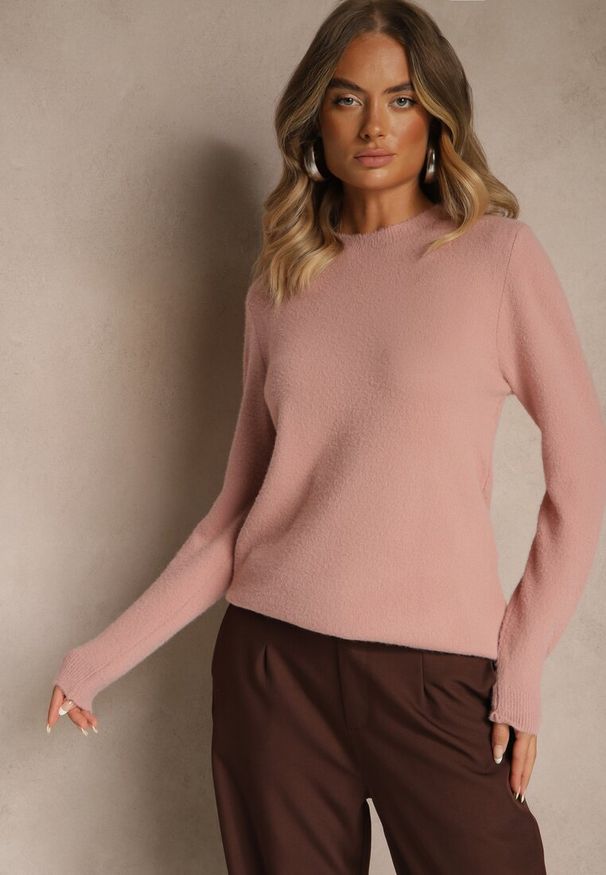 Renee - Różowy Sweter z Wełną ze Ściągaczami Furrive. Kolor: różowy. Materiał: wełna