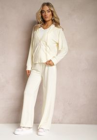 Renee - Jasnożółty Luźny Komplet Dresowy Szerokie Spodnie i Bluza z Kapturem Gossame. Kolor: żółty. Materiał: dresówka