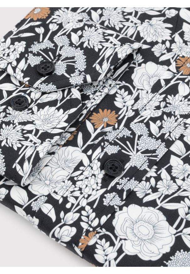 Pako Lorente - PAKO LORENTE - Czarna koszula męska kwiaty. Kolor: czarny. Materiał: elastan, bawełna. Długość rękawa: długi rękaw. Długość: długie. Wzór: kwiaty. Sezon: jesień