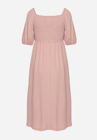 Born2be - Różowa Rozkloszowana Sukienka z Bufiastymi Rękawami Kolireva. Okazja: na co dzień. Typ kołnierza: dekolt kwadratowy. Kolor: różowy. Styl: elegancki, casual #3