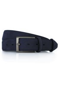 Granatowy nubukowy pasek męski KMG76. Kolor: niebieski. Materiał: nubuk #1