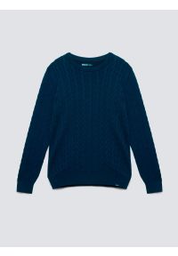 Big-Star - Sweter męski ze splotem warkoczowym granatowy Amaris 403. Kolor: niebieski. Materiał: bawełna, jeans, materiał, dzianina. Wzór: ze splotem. Styl: klasyczny, elegancki