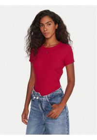Tommy Jeans T-Shirt Essential DW0DW17383 Różowy Slim Fit. Kolor: różowy. Materiał: bawełna