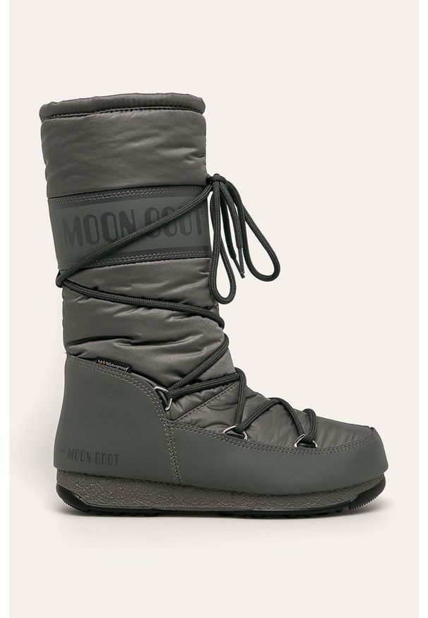 Moon Boot - Śniegowce High Nylon WP. Nosek buta: okrągły. Kolor: szary. Materiał: nylon. Szerokość cholewki: normalna. Obcas: na obcasie. Wysokość obcasa: średni