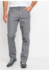 bonprix - Spodnie ocieplane ze stretchem o kroju regular fit, z puszystą flanelową podszewką, straight. Stan: podwyższony. Kolekcja: plus size. Kolor: szary. Materiał: elastan #1