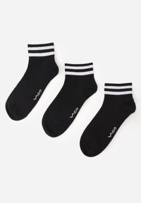 Born2be - Czarne 3-Pack Skarpety Bawełniane za Kostkę w Paski przy Ściągaczu Hossi. Kolor: czarny. Materiał: bawełna. Wzór: paski #1