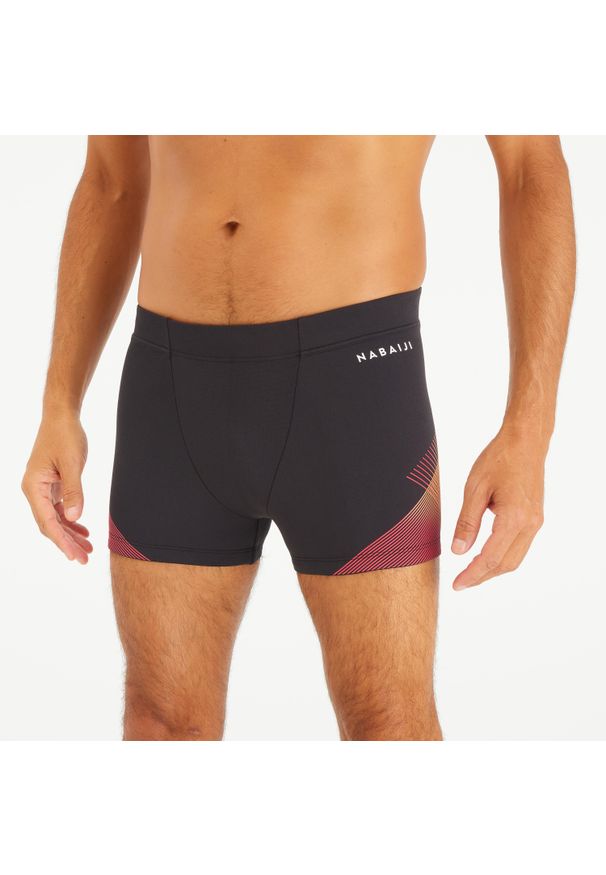 Decathlon - Bokserki pływackie męskie Nabaiji 500 Fiti Tria. Kolor: czarny, wielokolorowy, pomarańczowy. Materiał: poliester, materiał. Długość: długie