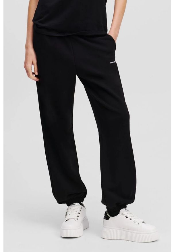 Karl Lagerfeld - KARL LAGERFELD Czarne damskie spodnie dresowe Ikon Peak-a-Boo, Rozmiar M. Kolor: czarny. Materiał: dresówka