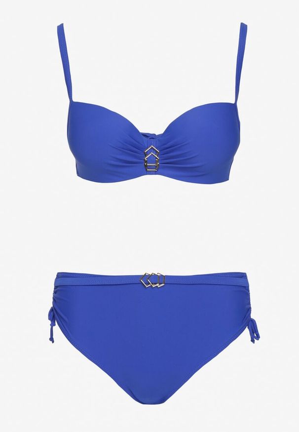 Born2be - Niebieskie Bikini Biustonosz i Majtki Figi Ozdobione Metalicznymi Aplikacjami Kinionela. Kolor: niebieski. Wzór: aplikacja