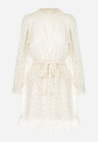 Born2be - Beżowa Sukienka Koronkowa Wiązana w Pasie Mova. Kolor: beżowy. Materiał: koronka. Wzór: motyw zwierzęcy, nadruk. Długość: mini #2