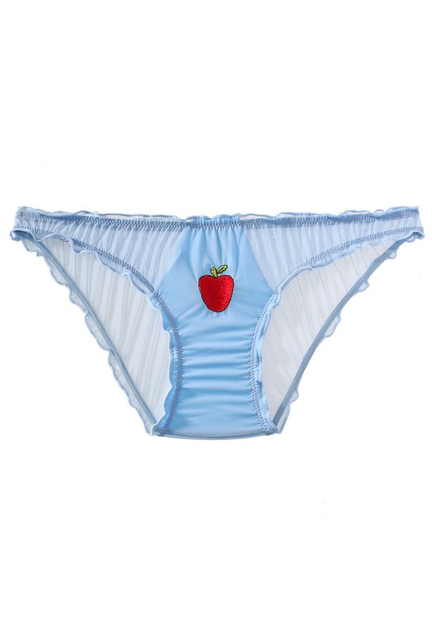 Intica - Figi z haftem owocowym z delikatnego materiału Anjana. Kolor: niebieski. Materiał: materiał. Wzór: haft