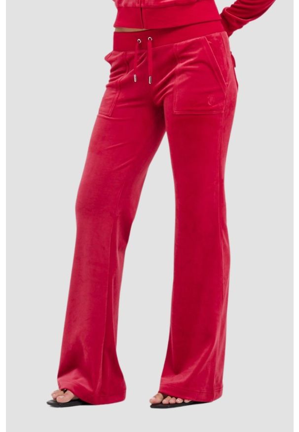 Juicy Couture - JUICY COUTURE Czerwone damskie spodnie dresowe Layla Low Rise. Kolor: czerwony. Materiał: dresówka