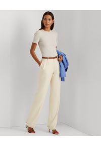 Lauren Ralph Lauren - LAUREN BY RALPH LAUREN - Lniane spodnie z zakładkami. Stan: podwyższony. Kolor: biały. Materiał: len