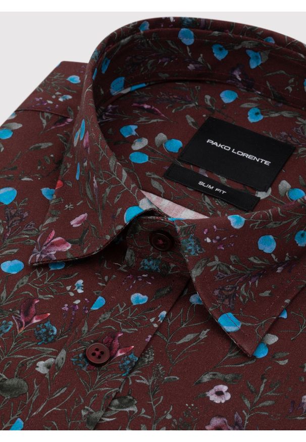 Pako Lorente - PAKO LORENTE – Bordowa koszula w kwiaty. Kolor: czerwony. Materiał: bawełna, elastan. Długość rękawa: długi rękaw. Długość: długie. Wzór: kwiaty