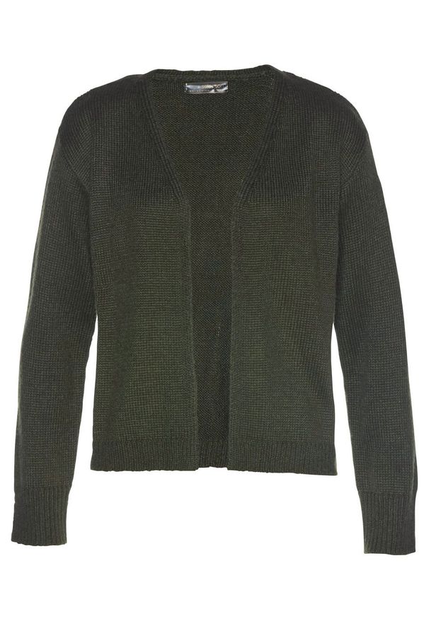 Sweter bez zapięcia bonprix nocny oliwkowy. Kolor: zielony. Materiał: wełna, poliester, poliamid, materiał, akryl